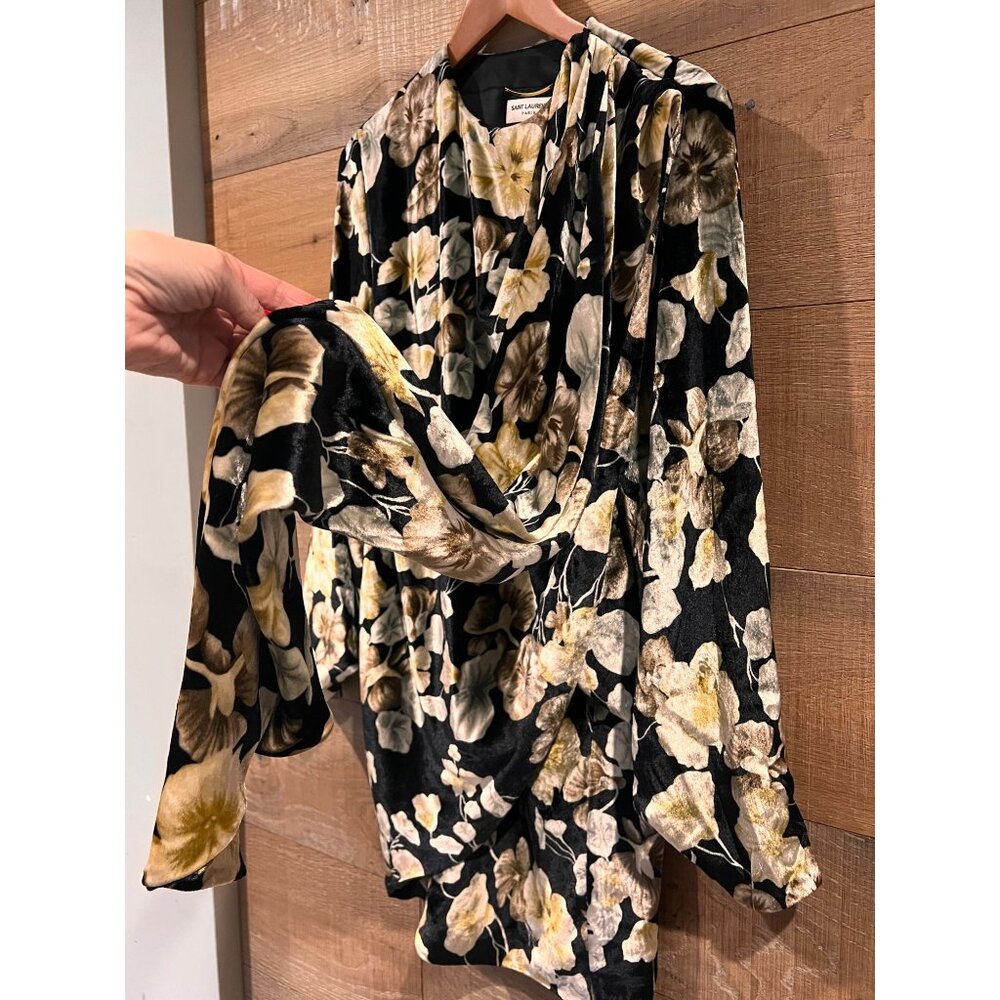 Saint Laurent floral -print velvet wrap dress Size 38/ M - Picture 12 of 12